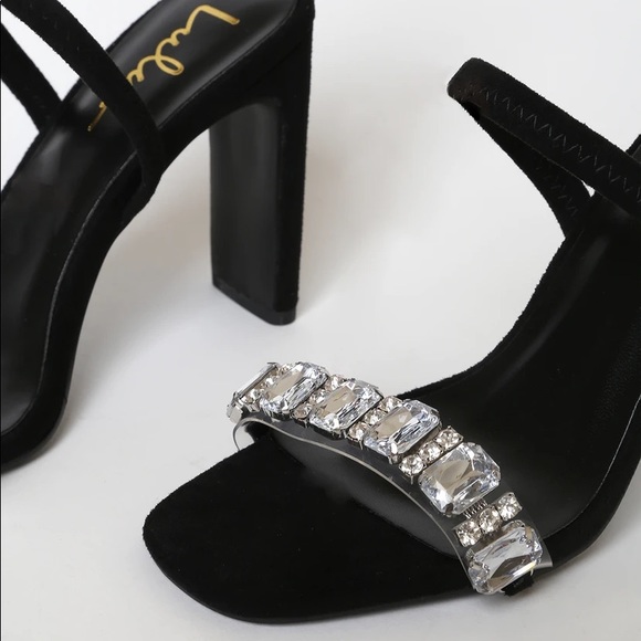Black Suede Rhinestone High Heel Sandals - Picture 4 of 4